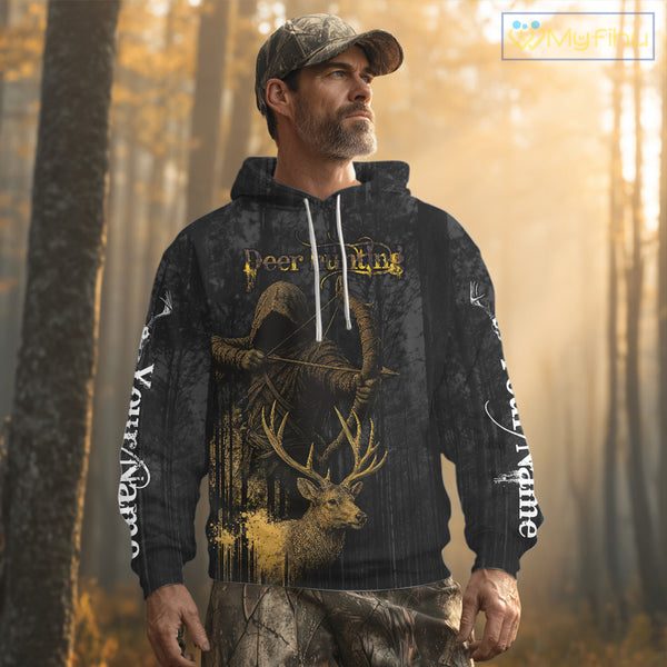 Best Deer Hunting Shirt Black Camo Grim Reaper Custom Name Best Gift Ideas For Hunter NHT20