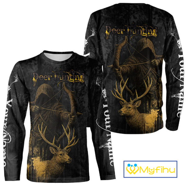 Best Deer Hunting Shirt Black Camo Grim Reaper Custom Name Best Gift Ideas For Hunter NHT20