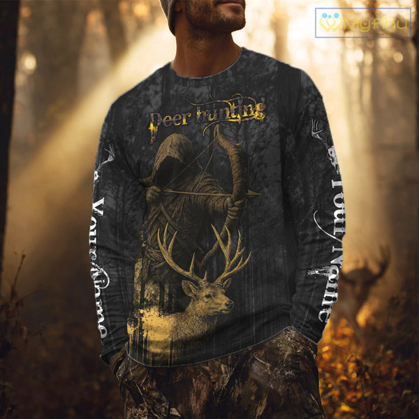 Best Deer Hunting Shirt Black Camo Grim Reaper Custom Name Best Gift Ideas For Hunter NHT20