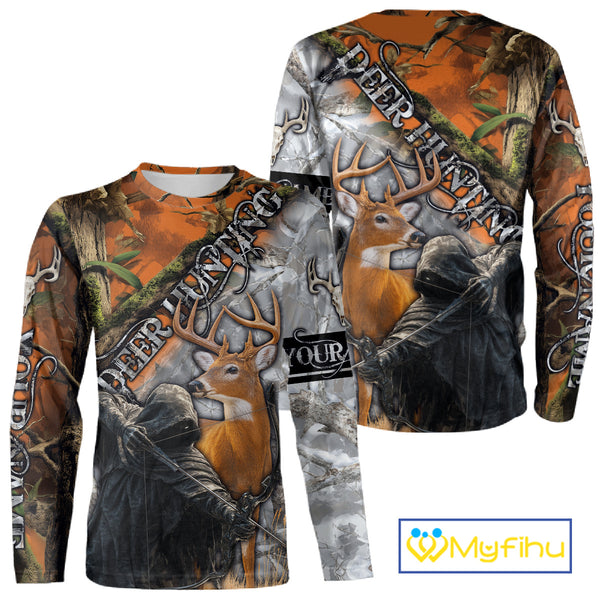 Deer Hunting 3D Shirt All-Over Print Orange White Tree Camo Deer Buck Grim Reaper For Hunters NHT23