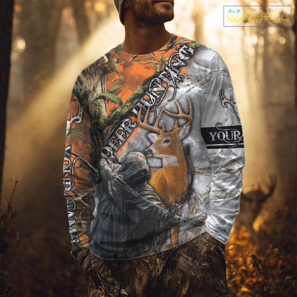 Deer Hunting 3D Shirt All-Over Print Orange White Tree Camo Deer Buck Grim Reaper For Hunters NHT23