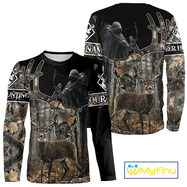 Best Season Whitetail Deer Hunting Shirt Custom Name Black Camo Forest Gift For Hunters NHT54