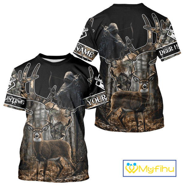 Best Season Whitetail Deer Hunting Shirt Custom Name Black Camo Forest Gift For Hunters NHT54