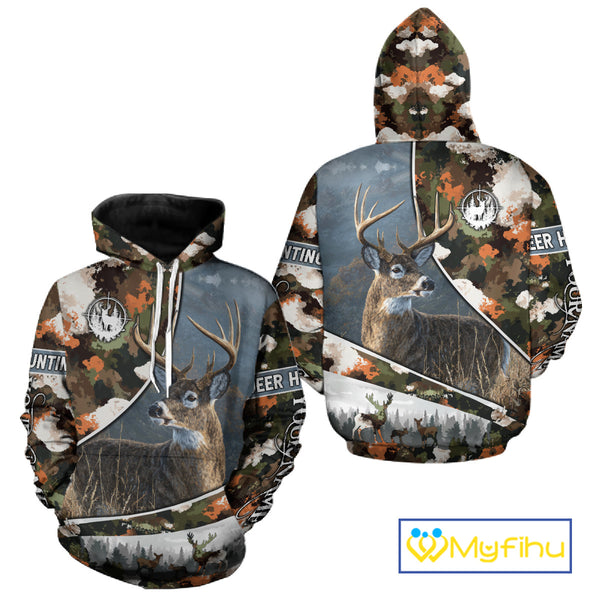 Best Custom Name Hunting Deer 3D Shirt With All Over Whitetail Deer Print And Camouflage NHT70