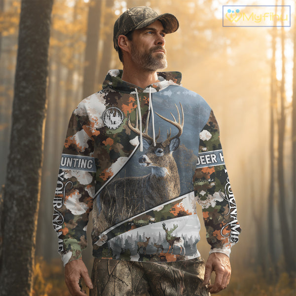 Best Custom Name Hunting Deer 3D Shirt With All Over Whitetail Deer Print And Camouflage NHT70