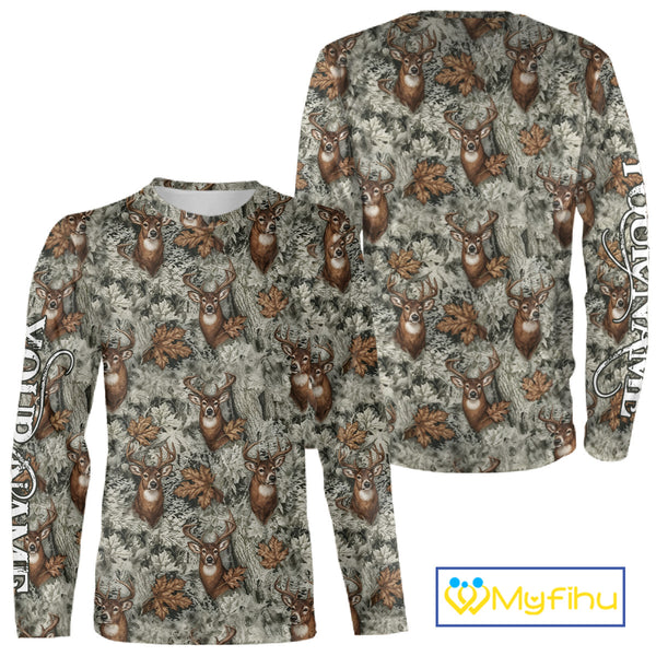 Beautiful Deer Hunting Shirt Pattern Deer Camo Custom Name 3D All Over Printed Hunting Gift NHT89