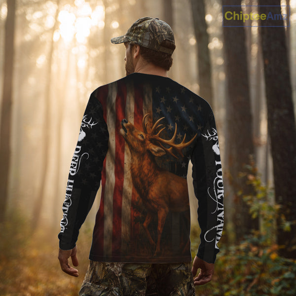 Best Season Deer Hunting Shirt Black with US Flag 3D Custom Name Clothes For Hunters NHT92