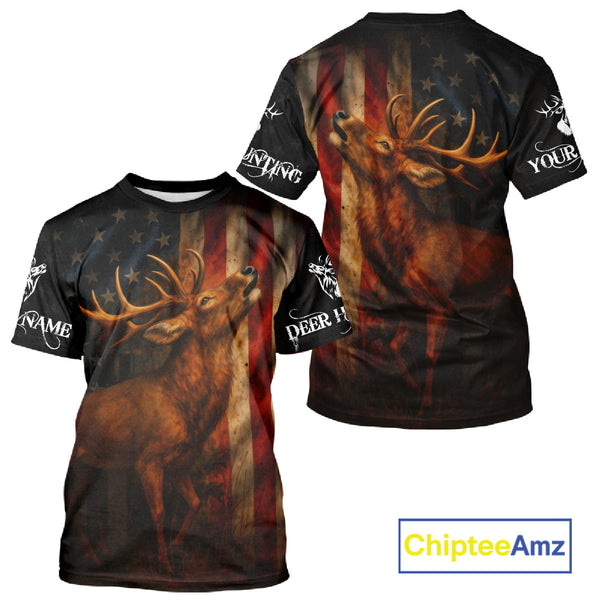 Best Season Deer Hunting Shirt Black with US Flag 3D Custom Name Clothes For Hunters NHT92