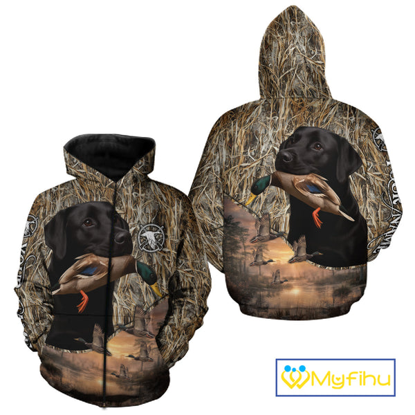 Duck Hunting Shirt Camo with Labrador Retriever Black 3D All Over Printing Shirts for Men NHT95