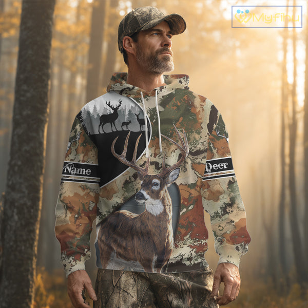Whitetail Deer Hunting Shirt With Camouflage, Deer Hunter Custom Name, Hunting Gift  NHT97