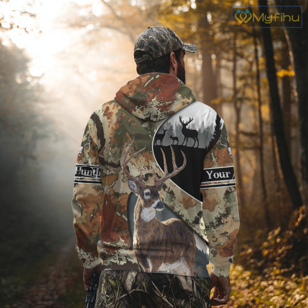 Whitetail Deer Hunting Shirt With Camouflage, Deer Hunter Custom Name, Hunting Gift  NHT97