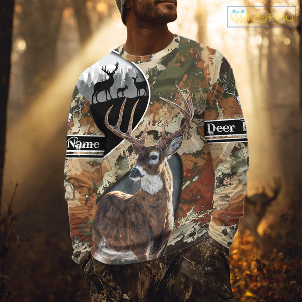 Whitetail Deer Hunting Shirt With Camouflage, Deer Hunter Custom Name, Hunting Gift  NHT97