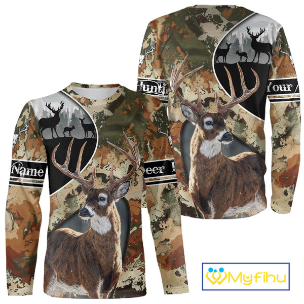 Whitetail Deer Hunting Shirt With Camouflage, Deer Hunter Custom Name, Hunting Gift  NHT97