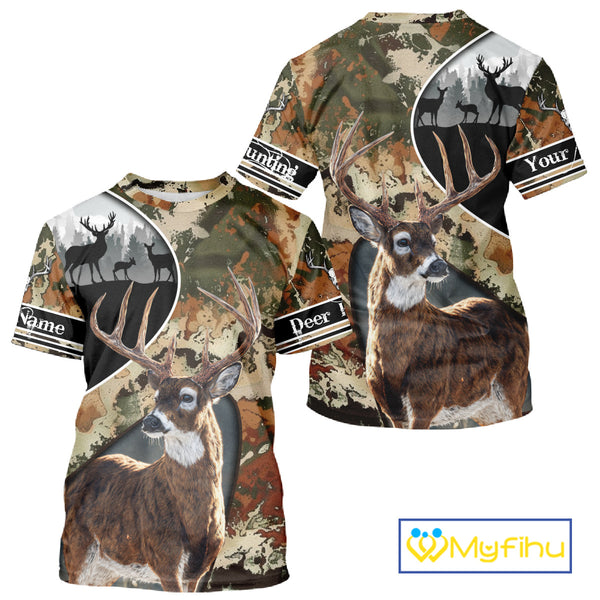 Whitetail Deer Hunting Shirt With Camouflage, Deer Hunter Custom Name, Hunting Gift  NHT97