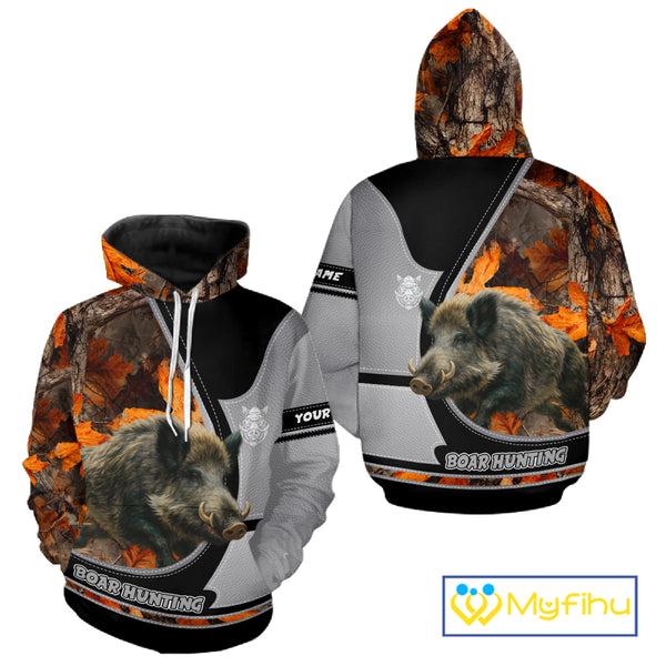 Wild Boar Hunting Gray Black Orange Camo 3D All Over Printed Shirts Custom Name Hunting Gift NHT104