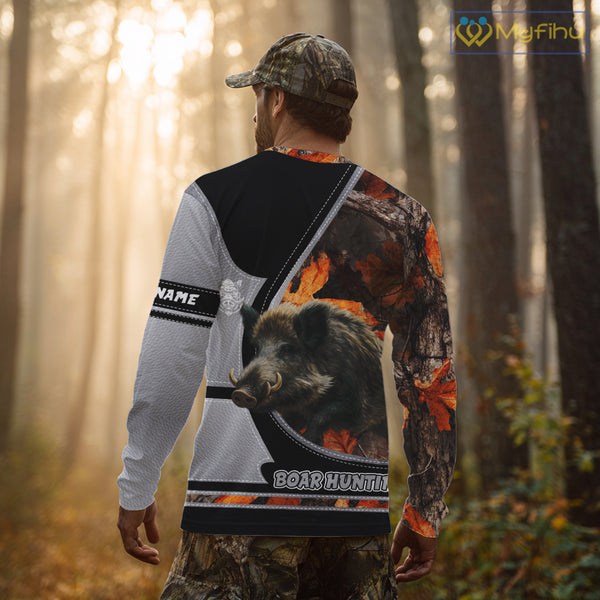 Wild Boar Hunting Gray Black Orange Camo 3D All Over Printed Shirts Custom Name Hunting Gift NHT104