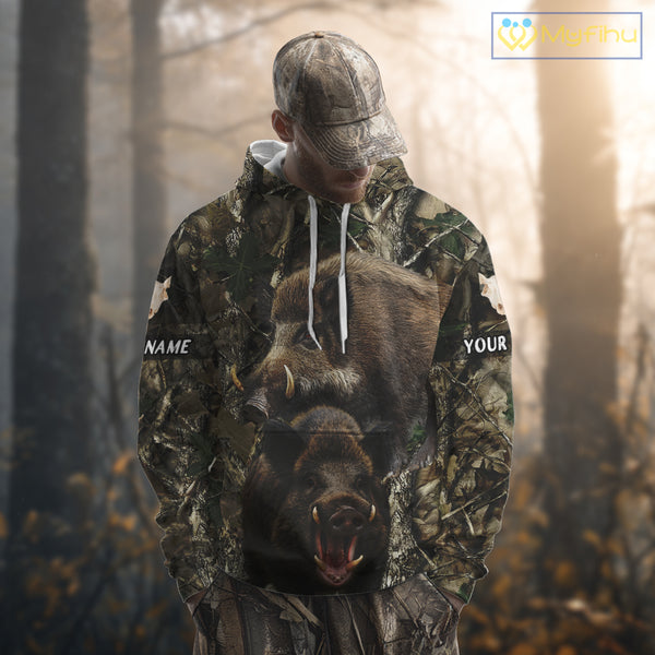 Camouflage Hunting Animals Wild Boar 3D All Over Printed Shirt – Custom Name & Hunting Gift NHT108