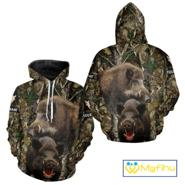 Camouflage Hunting Animals Wild Boar 3D All Over Printed Shirt – Custom Name & Hunting Gift NHT108
