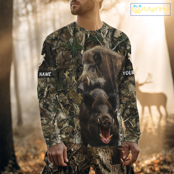 Camouflage Hunting Animals Wild Boar 3D All Over Printed Shirt – Custom Name & Hunting Gift NHT108
