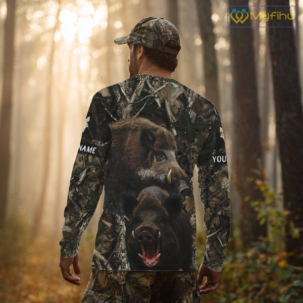 Camouflage Hunting Animals Wild Boar 3D All Over Printed Shirt – Custom Name & Hunting Gift NHT108
