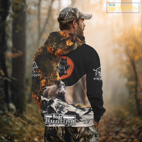 Camo Forest Hunting Animals Wild Boar 3D All Over Printed Shirt Custom Name & Hunting Gift NHT109