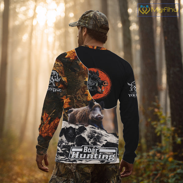 Camo Forest Hunting Animals Wild Boar 3D All Over Printed Shirt Custom Name & Hunting Gift NHT109