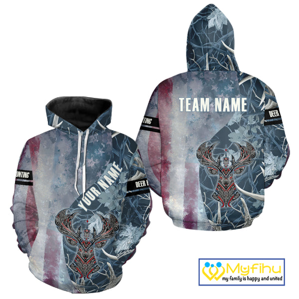 Best Deer Hunting Shirt with US Flag Deer Camo for Hunters, Perfect Hunter Gifts NHT22