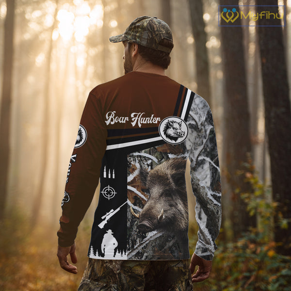 Boar Hunting Brown Camo Snow Winter 3D Shirt For Hunting Season Hunting Clothes For Hunters NHT120