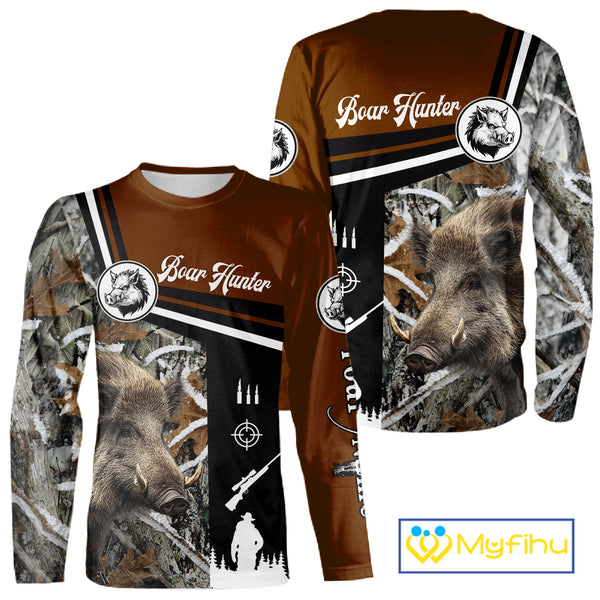 Boar Hunting Brown Camo Snow Winter 3D Shirt For Hunting Season Hunting Clothes For Hunters NHT120