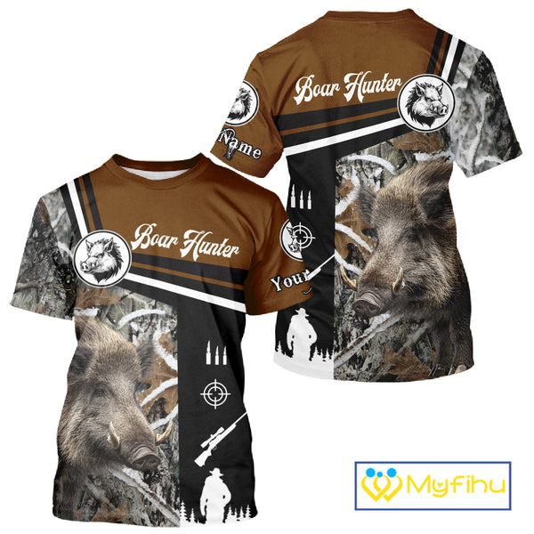 Boar Hunting Brown Camo Snow Winter 3D Shirt For Hunting Season Hunting Clothes For Hunters NHT120