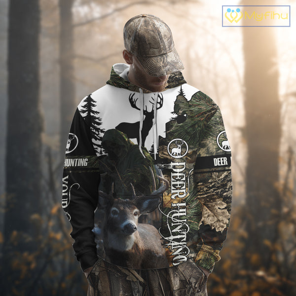 Deer Hunting 3D Shirt All-Over Print with Deer Buck, Grim Reaper Camouflage For Deer Hunters NHT24