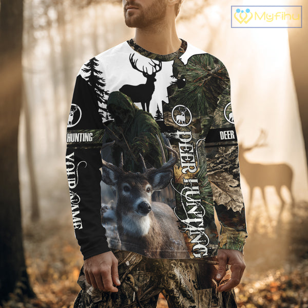 Deer Hunting 3D Shirt All-Over Print with Deer Buck, Grim Reaper Camouflage For Deer Hunters NHT24