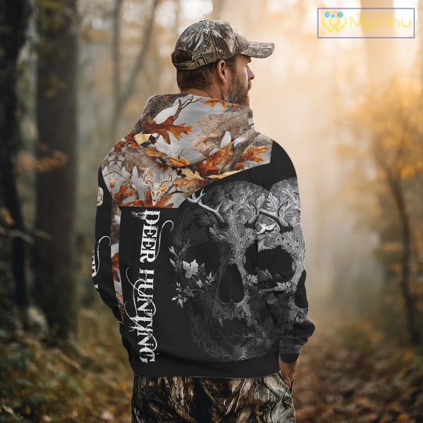 Custom Black Orange Forest Camo Deer Hunting Shirt For Men | 3D Full Print Hunting Clothes NHT58