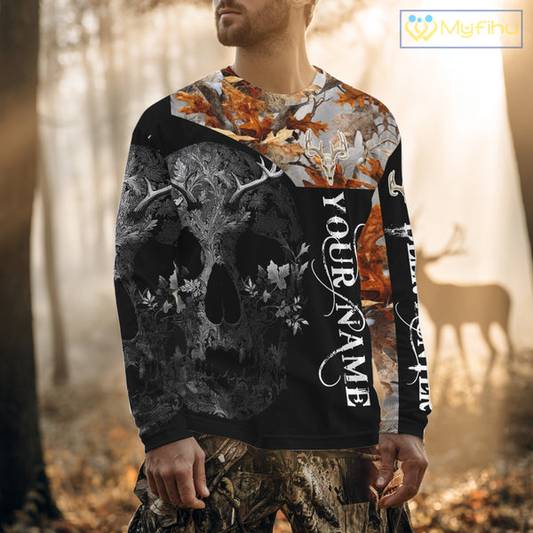 Custom Black Orange Forest Camo Deer Hunting Shirt For Men | 3D Full Print Hunting Clothes NHT58