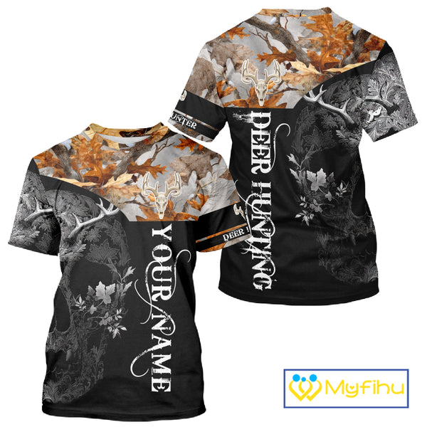 Custom Black Orange Forest Camo Deer Hunting Shirt For Men | 3D Full Print Hunting Clothes NHT58