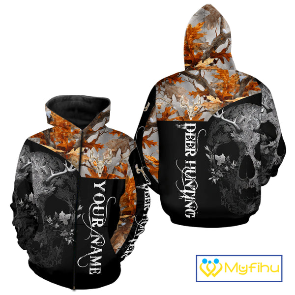Custom Black Orange Forest Camo Deer Hunting Shirt For Men | 3D Full Print Hunting Clothes NHT58