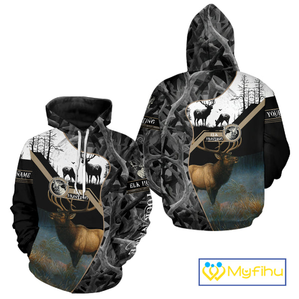 Custom 3D Elk Hunting Shirt With Black Camo Pattern And Full All-Over Elk Print For Hunters  NHT78
