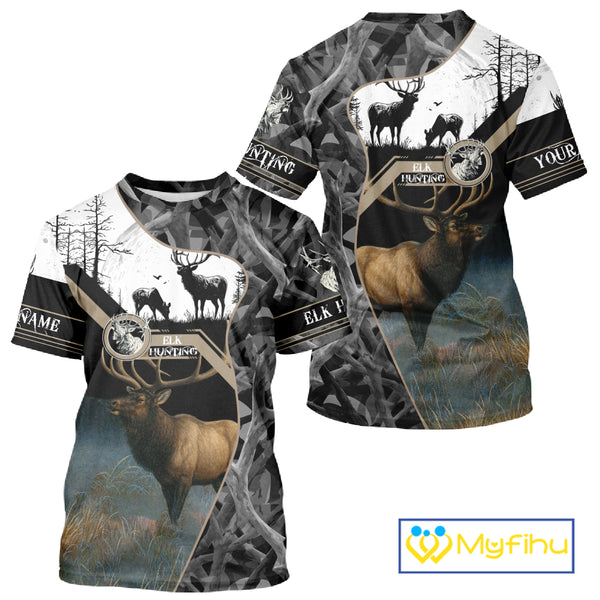Custom 3D Elk Hunting Shirt With Black Camo Pattern And Full All-Over Elk Print For Hunters  NHT78
