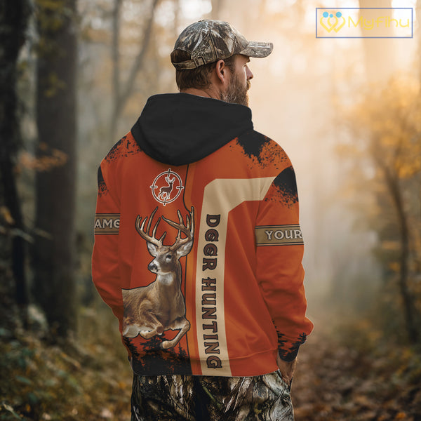 Custom Orange Whitetail Deer Hunting 3D Shirt With Name Print For Hunters, Hunting Gift NHT69