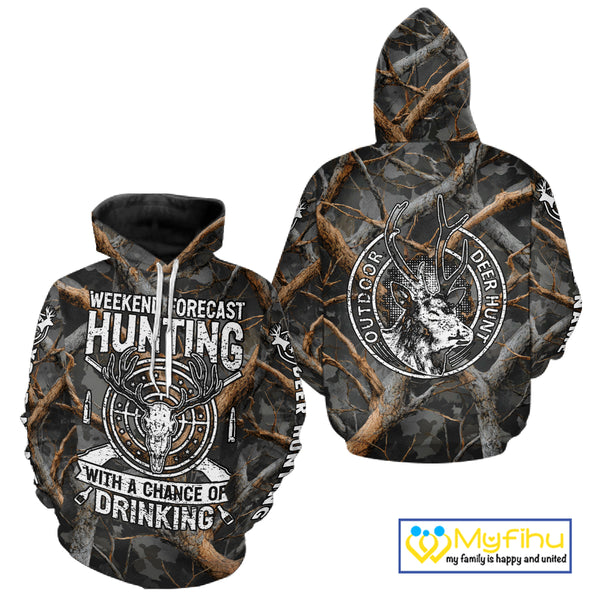 Deer Hunting Grey Camo 3D Shirts with Antler Skull Graphic, Funny Hunting Outfit for Hunters NBT71