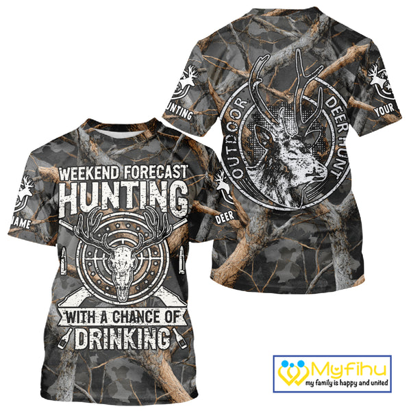 Deer Hunting Grey Camo 3D Shirts with Antler Skull Graphic, Funny Hunting Outfit for Hunters NBT71
