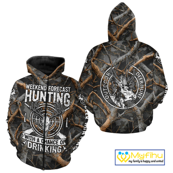 Deer Hunting Grey Camo 3D Shirts with Antler Skull Graphic, Funny Hunting Outfit for Hunters NBT71