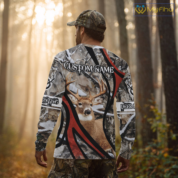 Whitetail Deer Hunting Shirt Custom Name Snow Camo, Season Deer Hunting Clothes For Men NHT80