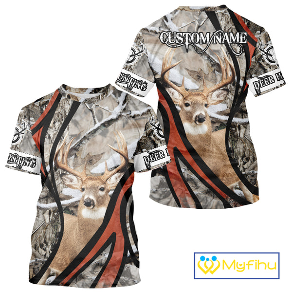 Whitetail Deer Hunting Shirt Custom Name Snow Camo, Season Deer Hunting Clothes For Men NHT80