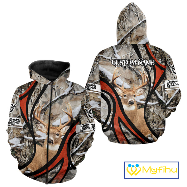 Whitetail Deer Hunting Shirt Custom Name Snow Camo, Season Deer Hunting Clothes For Men NHT80