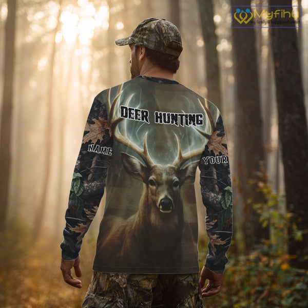 Deer Hunting American Flag Camo Hoodie, Long Sleeve Shirt – Buck Head Graphic NHT01