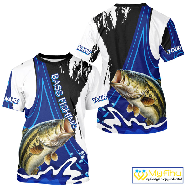 Bass Fishing Jersey Personalized Name Fishing T-Shirts, Angler Tournament Fishing Apparel NHT867