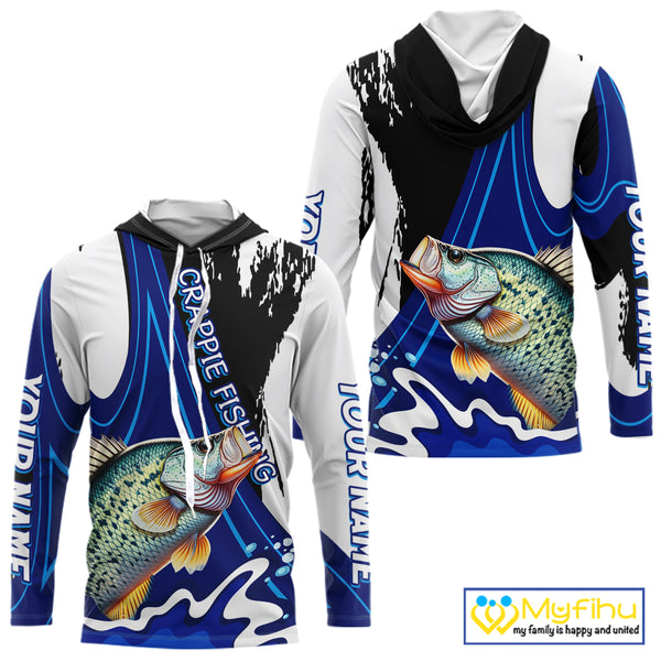 Crappie Fishing Jersey Personalized Name Hooded Fishing Shirt, Angler Tournament Fishing Apparel NHT868