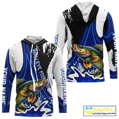Walleye Fishing Jersey Personalized Name Hooded Fishing Shirt, Angler Tournament Fishing Apparel NHT871