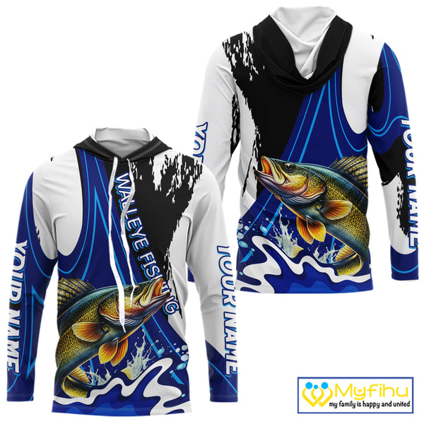 Walleye Fishing Jersey Personalized Name Hooded Fishing Shirt, Angler Tournament Fishing Apparel NHT871